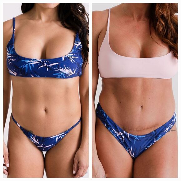NWT: 2/$12 Scoop Bikini Tops in Blue Palm and Light Pink in Large - Picture 2 of 16